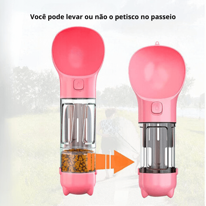 Garrafa de água e comida portátil 4 em 1 para cachorro e gato + Brinde