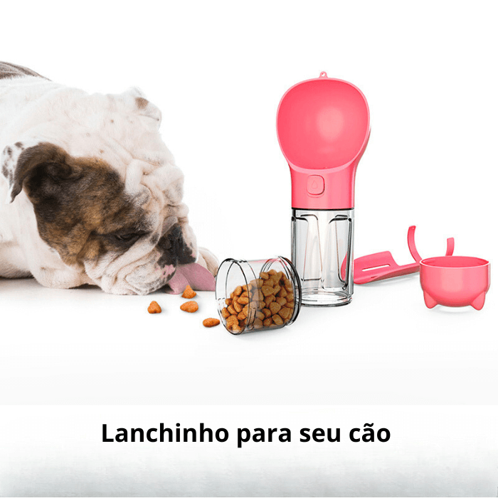 Garrafa de água e comida portátil 4 em 1 para cachorro e gato + Brinde