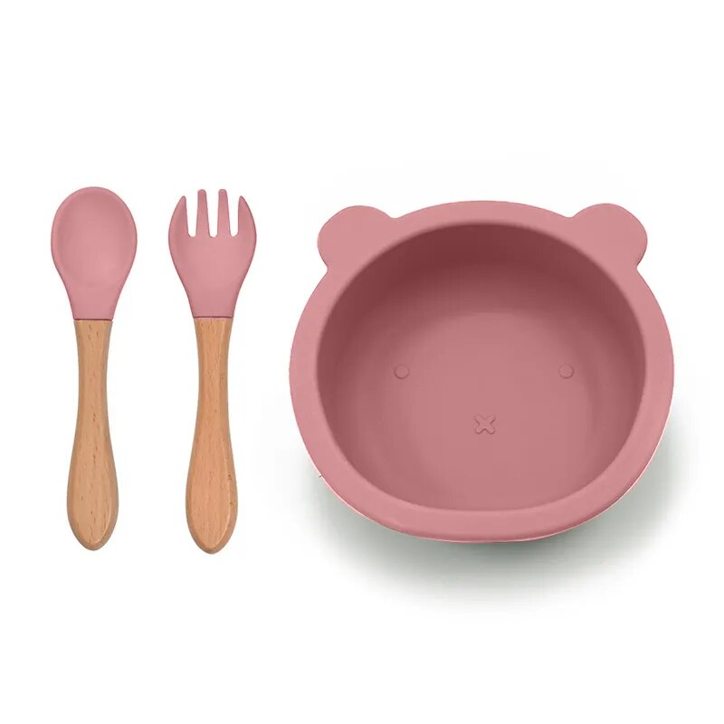 Tigela com Ventosa e Utensílios de Silicone para Alimentação Infantil